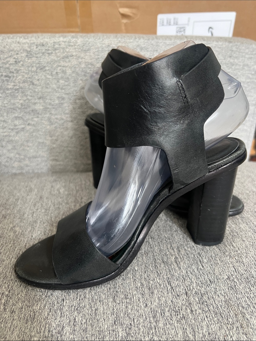 Jolie Black Leather Block Heel Sandals
